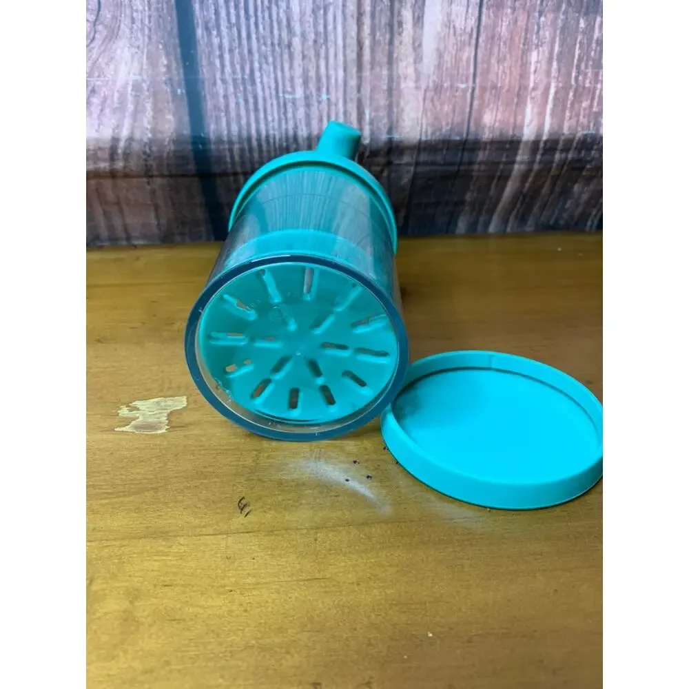Pampered Chef Whipped Cream Handheld Mixer Clear Teal‎ w/ Lid